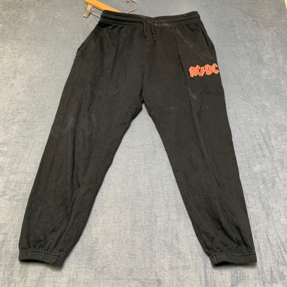 AC/DC Sweatpants Mens Large Black Fleece Lined Drawstring Waist Tapered Leg